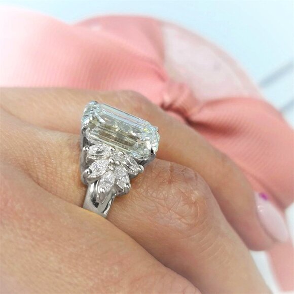 ▶Crystal Clear Large Pure Rectangle Zircon Wedding Rings for Women, L129 - Picture 5 of 5